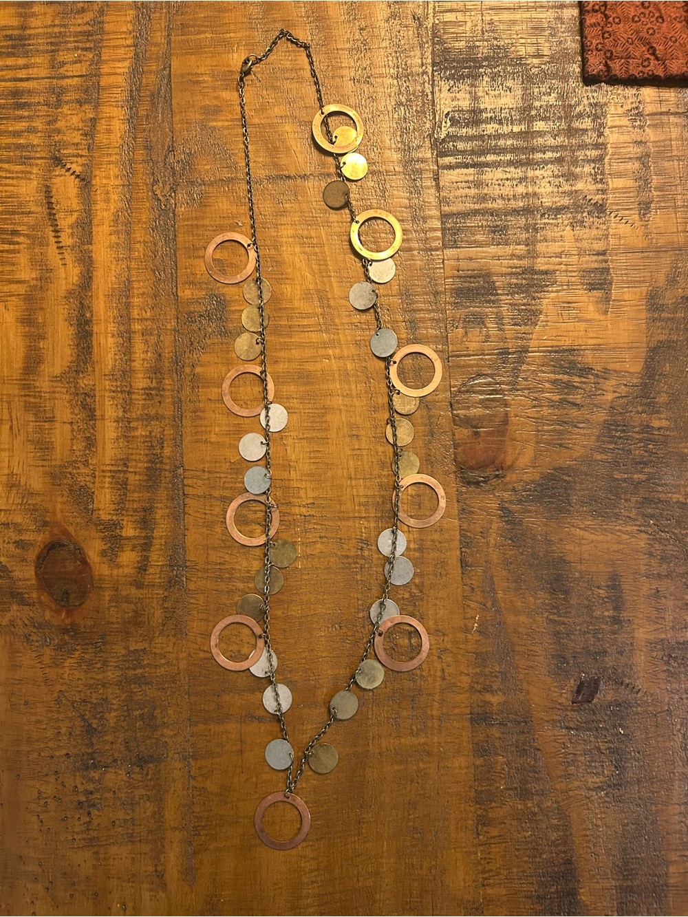 Mixed Metal Disc and Ring Long Necklace - Multi-Color
